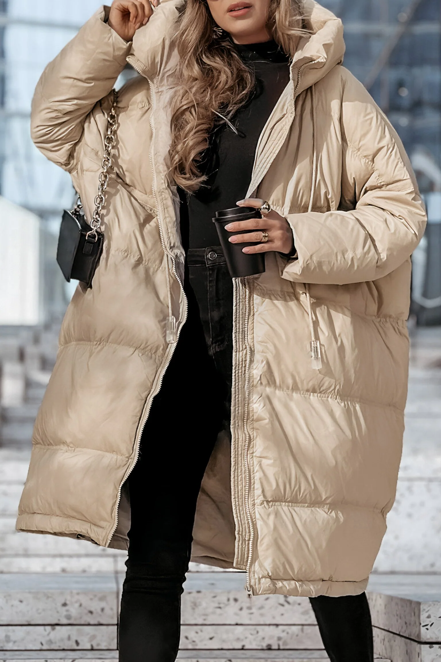 Women's Hooded Long Sleeve Mid-length Cotton Coat